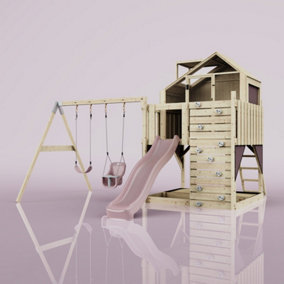 PolarPlay Kids Climbing Tower & Playhouse with Swing and Slide - Swing Saga Rose