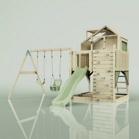 PolarPlay Kids Climbing Tower & Playhouse with Swing and Slide - Swing Saga Sage