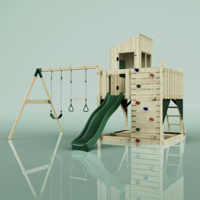 PolarPlay Kids Climbing Tower & Playhouse with Swing and Slide - Swing Solveig Green