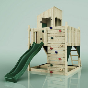 PolarPlay Kids Scandinavian Style Climbing Platform & Playhouse with Slide - Fiske Green
