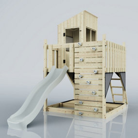 PolarPlay Kids Scandinavian Style Climbing Platform & Playhouse with Slide - Fiske Mist
