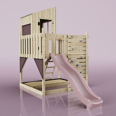 PolarPlay Kids Scandinavian Style Climbing Platform & Playhouse with Slide - Fiske Rose