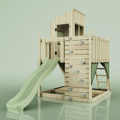 PolarPlay Kids Scandinavian Style Climbing Platform & Playhouse with Slide - Fiske Sage