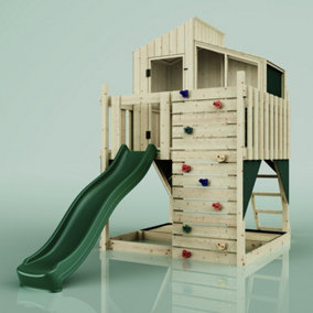 PolarPlay Kids Scandinavian Style Climbing Platform & Playhouse with Slide - Flavia Green