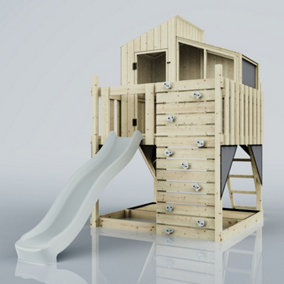 PolarPlay Kids Scandinavian Style Climbing Platform & Playhouse with Slide - Flavia Mist