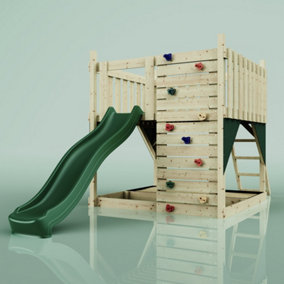 PolarPlay Kids Scandinavian Style Climbing Platform with Slide - Fai Green