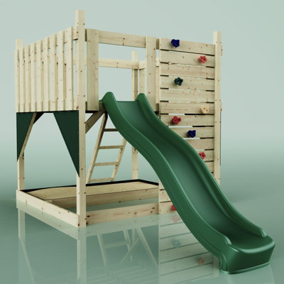 PolarPlay Kids Scandinavian Style Climbing Platform with Slide - Fai Green