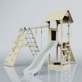 PolarPlay Tower Kids Wooden Climbing Frame with Swing and Slide - Climb & Swing Tyra Mist