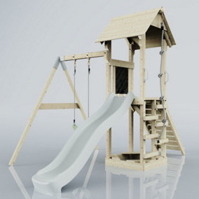 PolarPlay Tower Kids Wooden Climbing Frame with Swing and Slide - Swing Destin Mist
