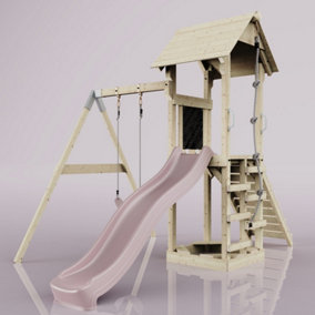 PolarPlay Tower Kids Wooden Climbing Frame with Swing and Slide - Swing Destin Rose