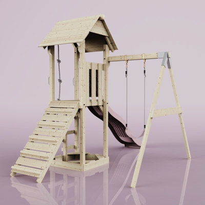 PolarPlay Tower Kids Wooden Climbing Frame with Swing and Slide - Swing ...