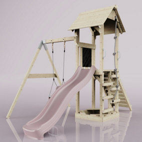 PolarPlay Tower Kids Wooden Climbing Frame with Swing and Slide - Swing Helka Rose
