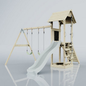 PolarPlay Tower Kids Wooden Climbing Frame with Swing and Slide - Swing Kari Mist