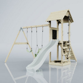PolarPlay Tower Kids Wooden Climbing Frame with Swing and Slide - Swing Olavo Mist