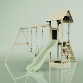 PolarPlay Tower Kids Wooden Climbing Frame with Swing and Slide - Swing Olavo Sage