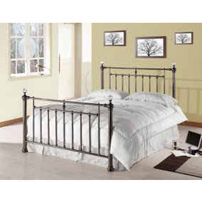 Polished Black Nickel Metal Bed Frame Featuring Crystal Effect Finials - King Size 5ft