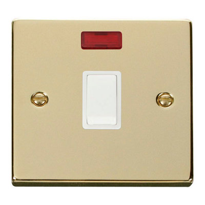 Polished Brass 1 Gang 20A DP Switch With Neon - White Trim - SE Home