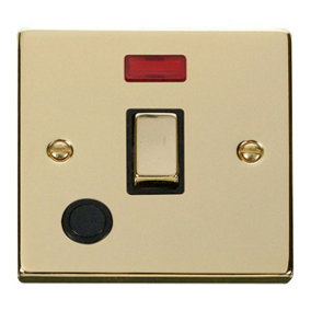 Polished Brass 1 Gang 20A Ingot DP Switch With Flex With Neon - Black Trim - SE Home