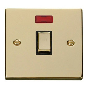 Polished Brass 1 Gang 20A Ingot DP Switch With Neon - Black Trim - SE Home