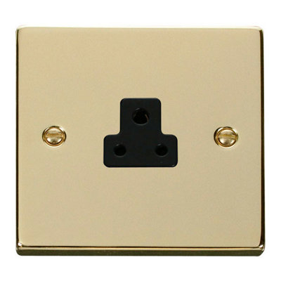 Polished Brass 1 Gang 2A Round Pin Socket - Black Trim - SE Home