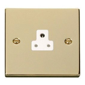 Polished Brass 1 Gang 2A Round Pin Socket - White Trim - SE Home