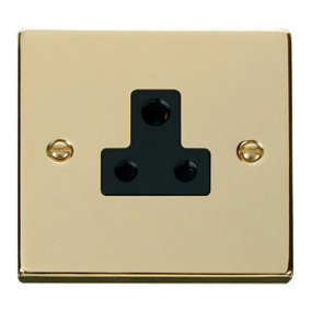 Polished Brass 1 Gang 5A Round Pin Socket - Black Trim - SE Home