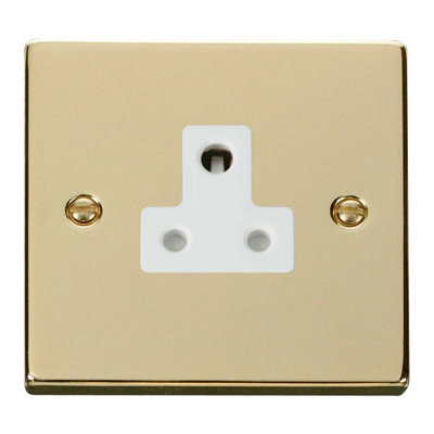 Polished Brass 1 Gang 5A Round Pin Socket - White Trim - SE Home