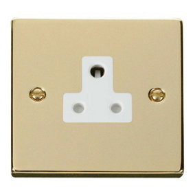 Polished Brass 1 Gang 5A Round Pin Socket - White Trim - SE Home