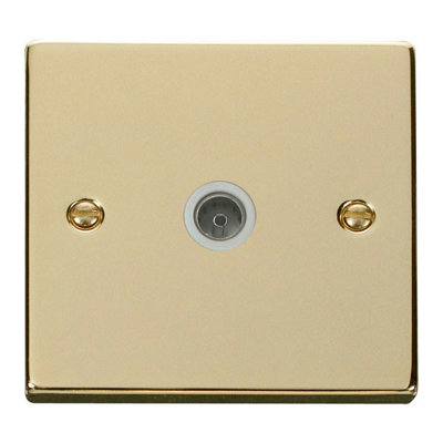 Polished Brass 1 Gang Single Coaxial TV Socket - White Trim - SE Home