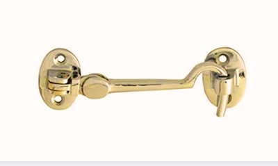 Polished Brass 100mm (4") Cabin Hook and Eye Silent with Brass Finish