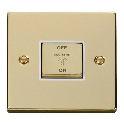 Polished Brass 10A 1 Gang Ingot 3 Pole Fan Isolation Switch - White Trim - SE Home