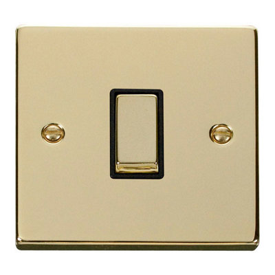 Polished Brass 10A 1 Gang Intermediate Ingot Light Switch - Black Trim - SE Home