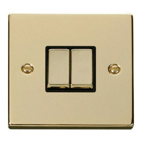 Polished Brass 10A 2 Gang 2 Way Ingot Light Switch - Black Trim - SE Home