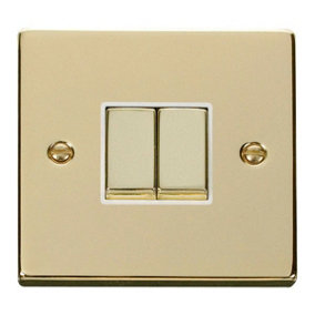 Polished Brass 10A 2 Gang 2 Way Ingot Light Switch - White Trim - SE Home