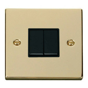 Polished Brass 10A 2 Gang 2 Way Light Switch - Black Trim - SE Home