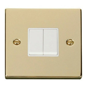 Polished Brass 10A 2 Gang 2 Way Light Switch - White Trim - SE Home