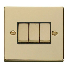 Polished Brass 10A 3 Gang 2 Way Ingot Light Switch - Black Trim - SE Home