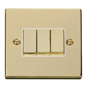 Polished Brass 10A 3 Gang 2 Way Ingot Light Switch - White Trim - SE Home