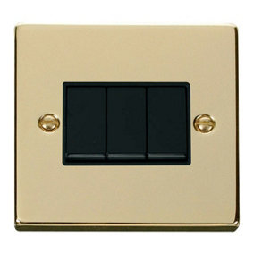 Polished Brass 10A 3 Gang 2 Way Light Switch - Black Trim - SE Home