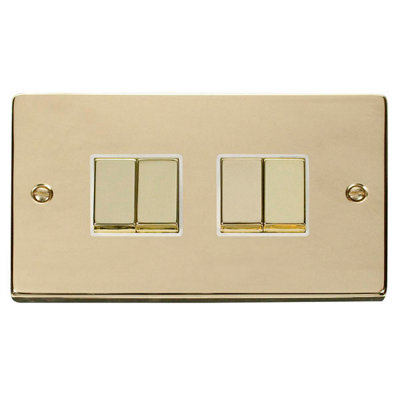 Polished Brass 10A 4 Gang 2 Way Ingot Light Switch - White Trim - SE Home