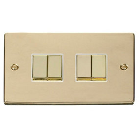 Polished Brass 10A 4 Gang 2 Way Ingot Light Switch - White Trim - SE Home
