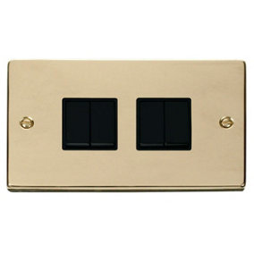 Polished Brass 10A 4 Gang 2 Way Light Switch - Black Trim - SE Home