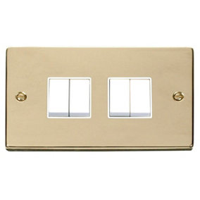 Polished Brass 10A 4 Gang 2 Way Light Switch - White Trim - SE Home