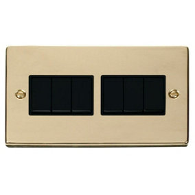 Polished Brass 10A 6 Gang 2 Way Light Switch - Black Trim - SE Home