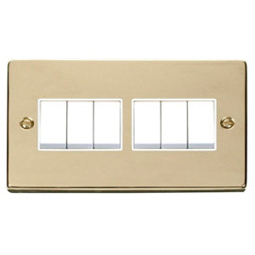 Polished Brass 10A 6 Gang 2 Way Light Switch - White Trim - SE Home