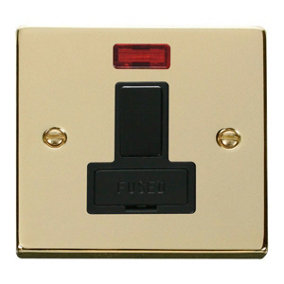 Polished Brass 13A Fused Connection Unit Switched With Neon - Black Trim - SE Home