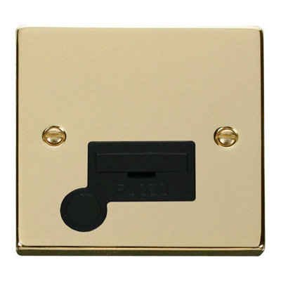 Polished Brass 13A Fused Connection Unit With Flex - Black Trim - SE Home