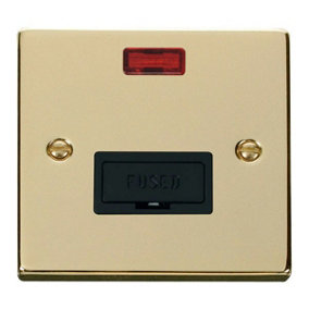 Polished Brass 13A Fused Connection Unit With Neon - Black Trim - SE Home