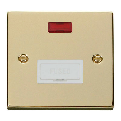 Polished Brass 13A Fused Connection Unit With Neon - White Trim - SE Home