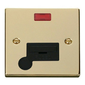 Polished Brass 13A Fused Connection Unit With Neon With Flex - Black Trim - SE Home